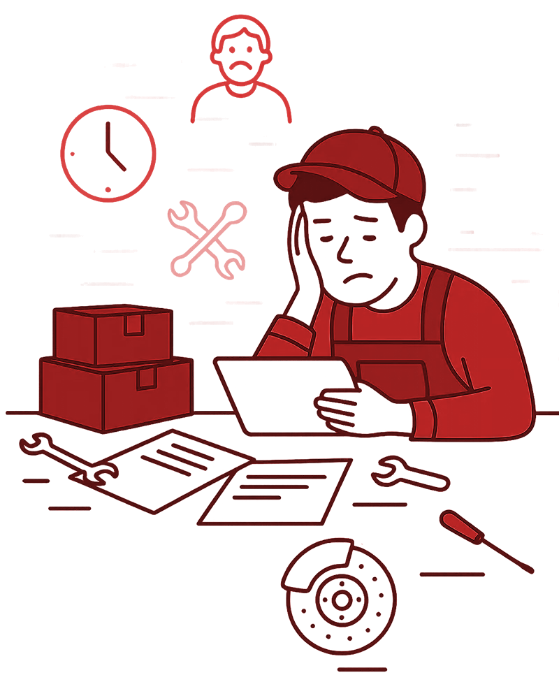 Ilustração de um mecânico sobrecarregado